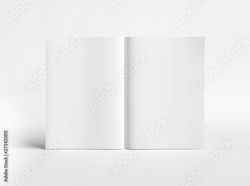 Blank A4 standing magazine Mockup isolated on white background 3D rendering