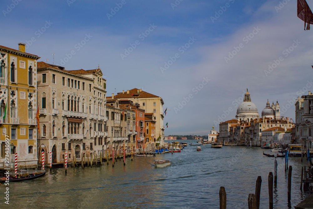 Summer cityscape of Venice with the view on basilica in Grand Canal 