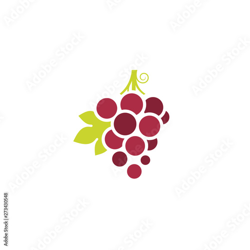 Red grape. Fresh fruit with leaves. Isolated grape on white background