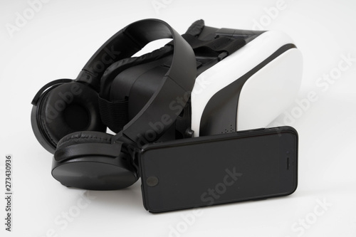 vr box virtual reality glasses mobile headphones isolated