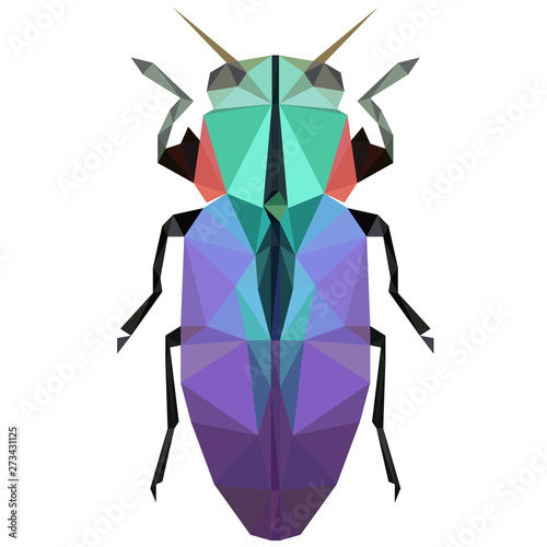 Colorful polygonal illustration of a violet bug, beetle, insect