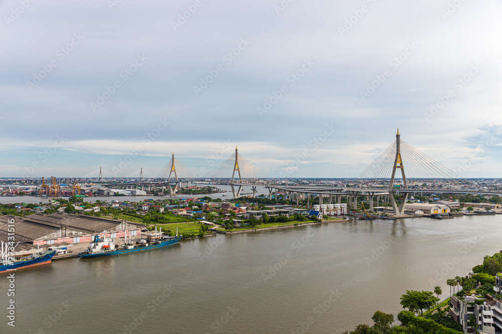Bhumibol Bridge is one of the most beautiful bridges in Thailand and area view for Bangkok.The name of this bridge comes from the name of The king of Thailand. Translate text