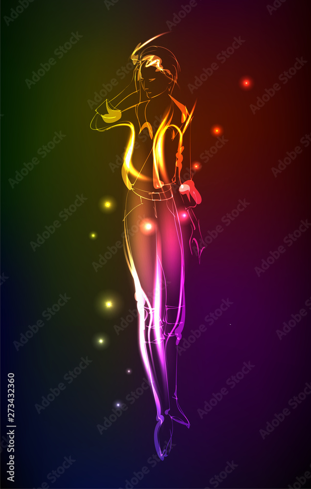 Hand-drawn fashion model from a neon. A light girl's. Fashion girl. Stylish fashion model. Fashion woman Hand-drawn fashion model from a neon. A light girl's. Fashion girl. Stylish fashion model. Fashion woman