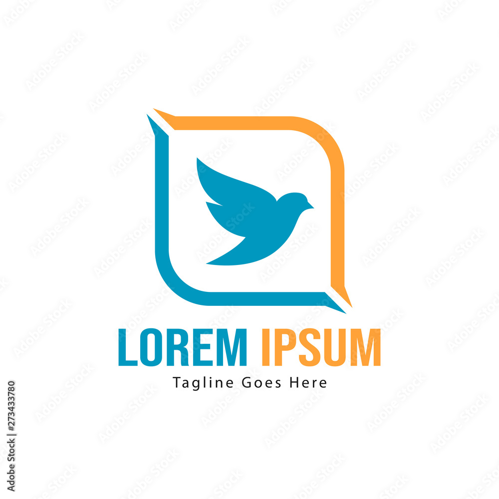 Fototapeta premium Dove logo template design with frame. minimalist dove logo vector illustration