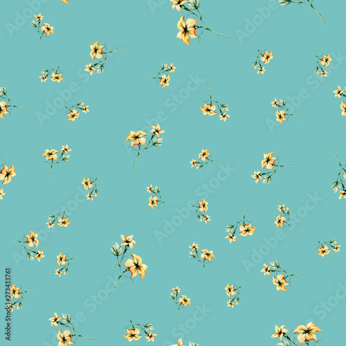 Seamless pattern with flowers. Repeating watercolor background. Perfectly for wrapping paper, backdrop or border. 