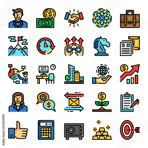 business pixel perfect color line icons