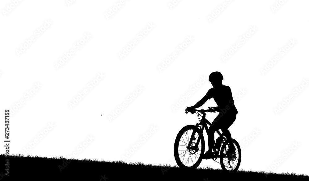 Obraz premium Silhouette man and bike relaxing on white background