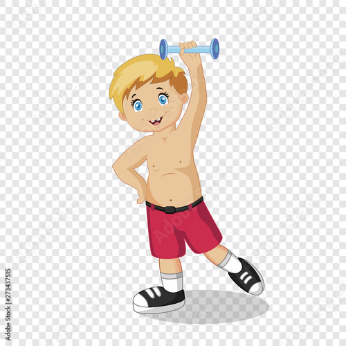Little Boy Exercising with Dumbbell. Sport Workout