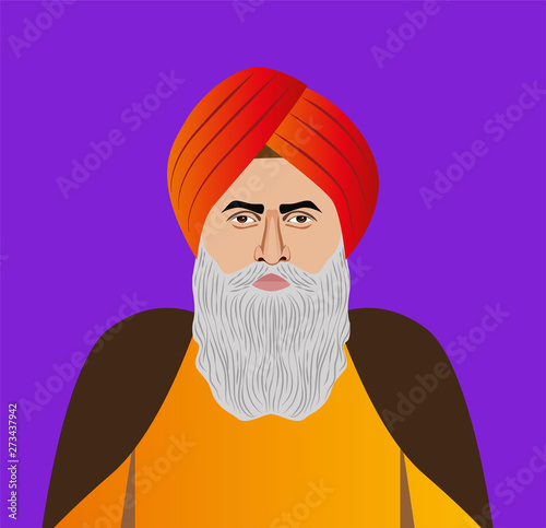 old Punjabi man guru close up vector illustration