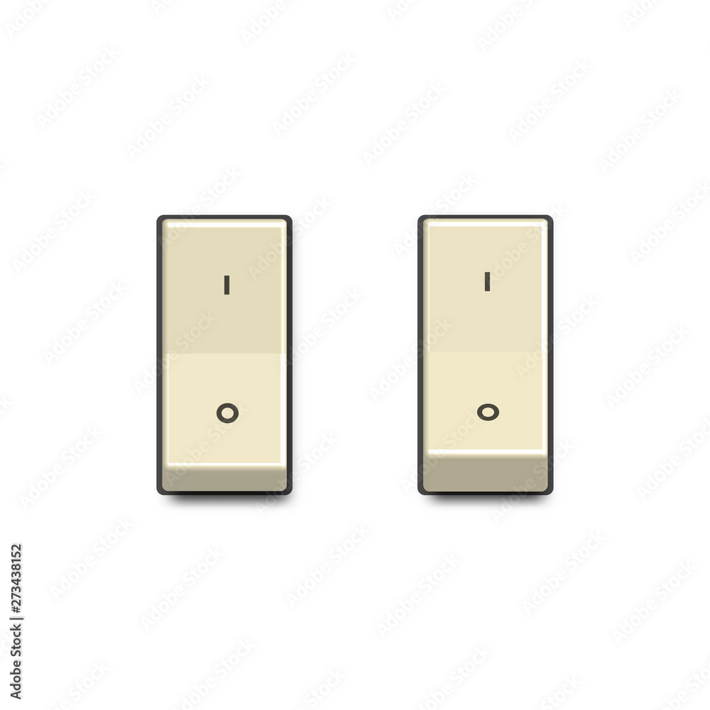Set of realistic toggle switches in on and off positions, vector illustration. Set of realistic toggle switches in on and off positions, vector illustration.