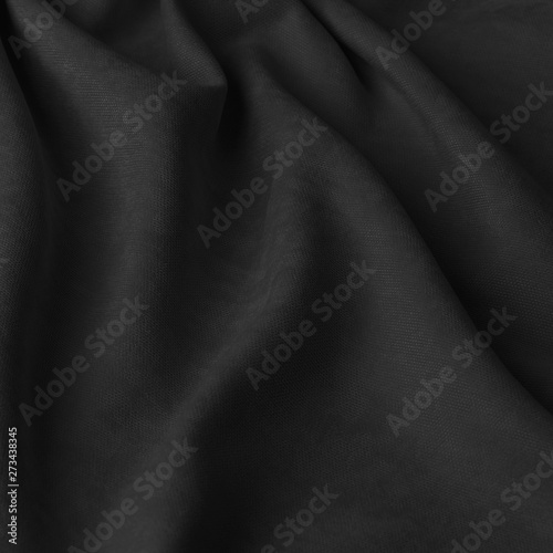 Monochrome decorative fabric velour black. Fabric with natural texture. Cotton textiles. Cloth backdrop