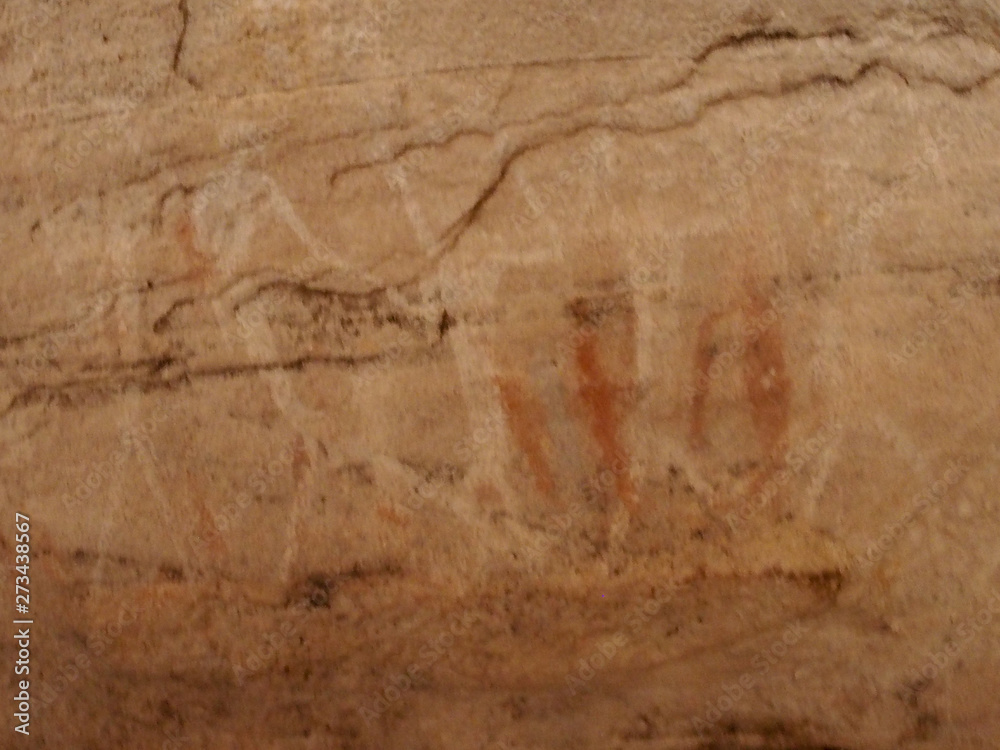 Rock painting on rocks in a desert cave, bushman painting on rock