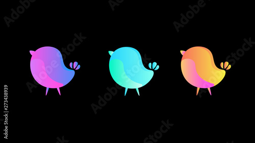Set of gradient little birds on a dark background