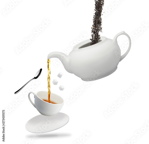 tea teapot mug isolated on white