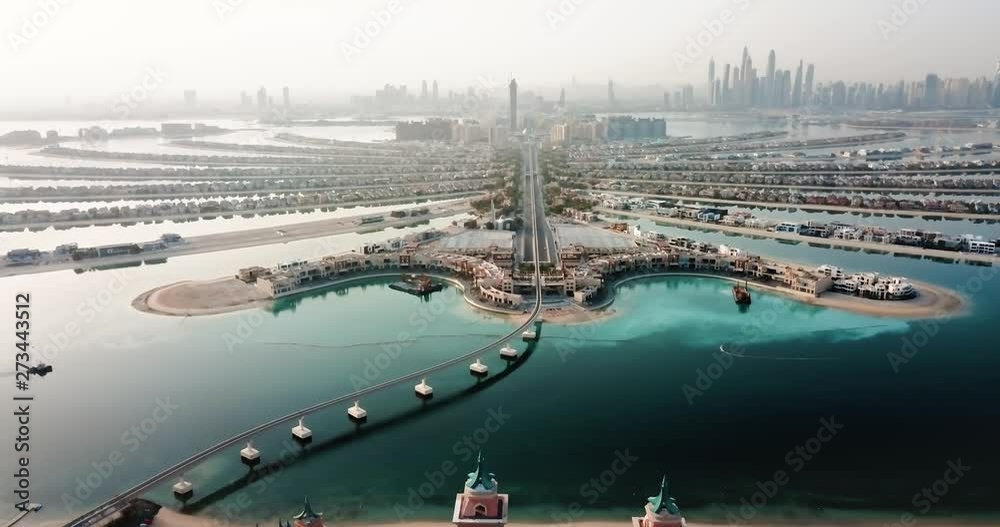 The Palm island with luxury villas and hotels in Dubai aerial view