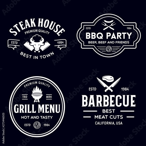 Steak House  barbecue  bbq party  restaurant logo templates. Collection elements for grill menu design.