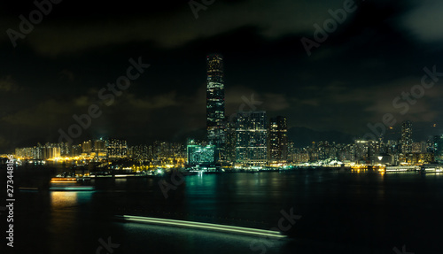 A night view of the Kowloon waterfront at night with boat light trails - 2 © gdefilip