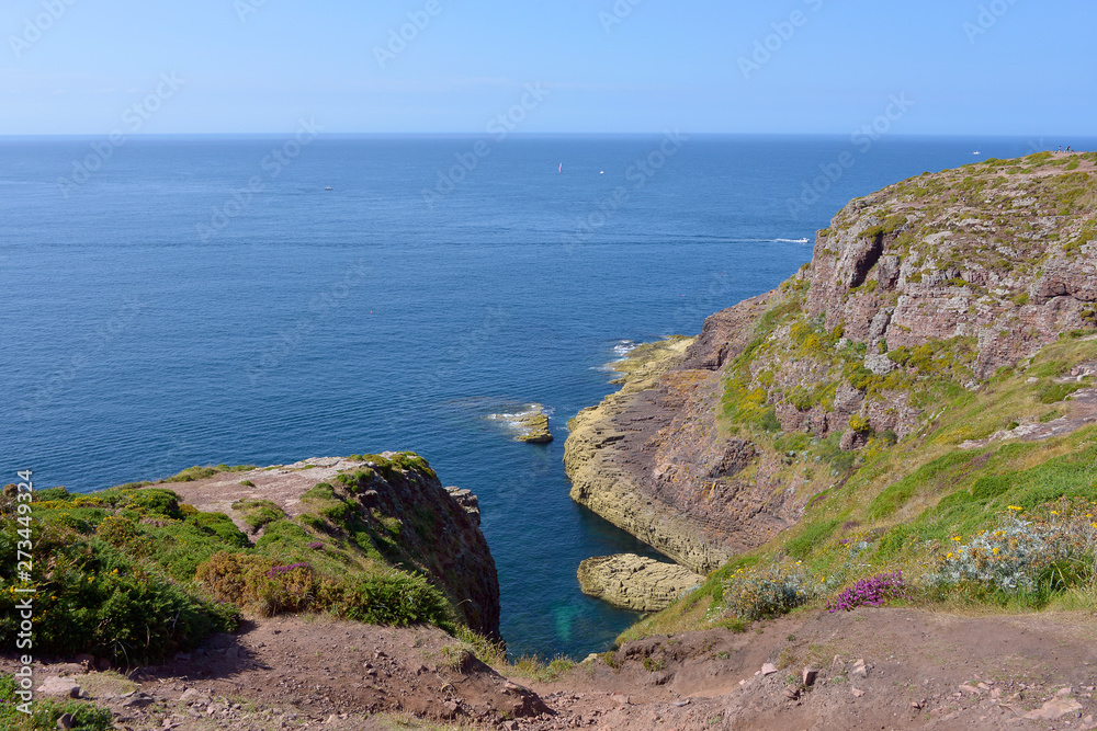 Rocky coast of Cap Fréhel, a peninsula in Côtes-d'Armor of Brittany in northwestern France