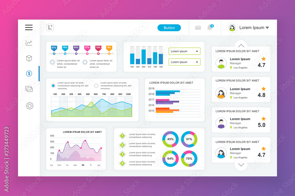 Dashboard admin panel vector design template with infographic elements, chart, diagram, info graphics. Website dashboard for ui and ux design web page. Vector illustration. Dashboard admin panel vector design template with infographic elements, chart, diagram, info graphics. Website dashboard for ui and ux design web page. Vector illustration.