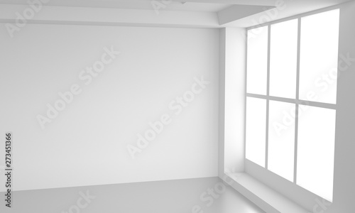 Empty Room Interior White Background. 3d Render Illustration