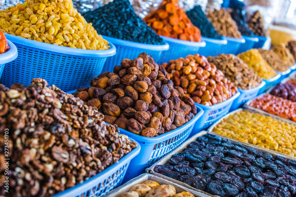 Dried food products sold at the Siab Bazaar in Samarkand
