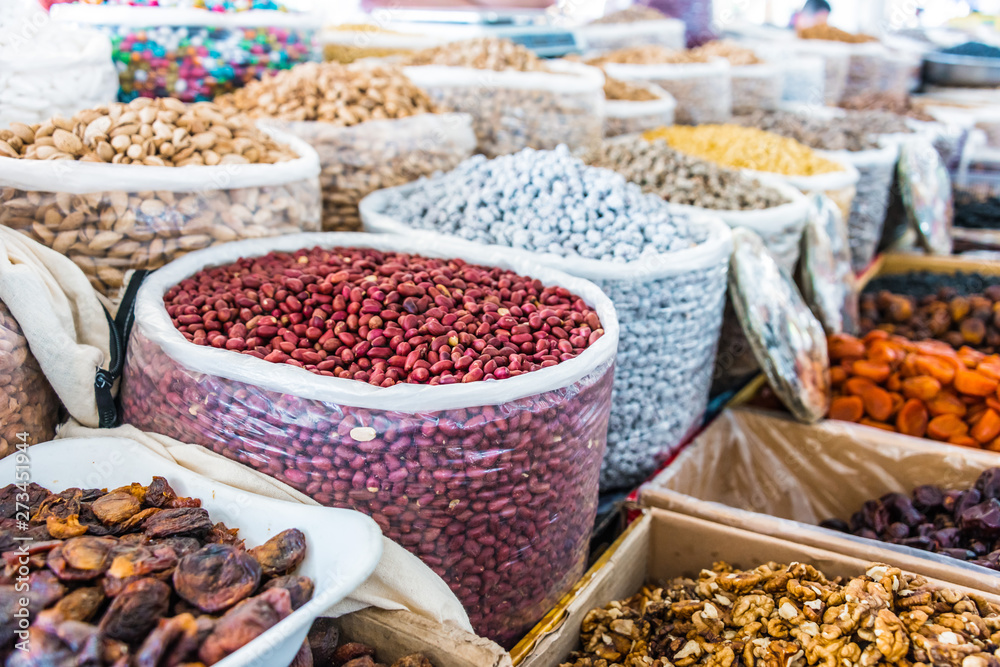 Dried food products sold at the Siab Bazaar  in Samarkand