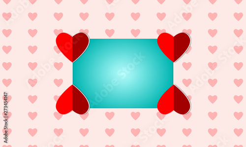 Blue square frame on a red heart shaped background. for varentine day. design vector illustration photo