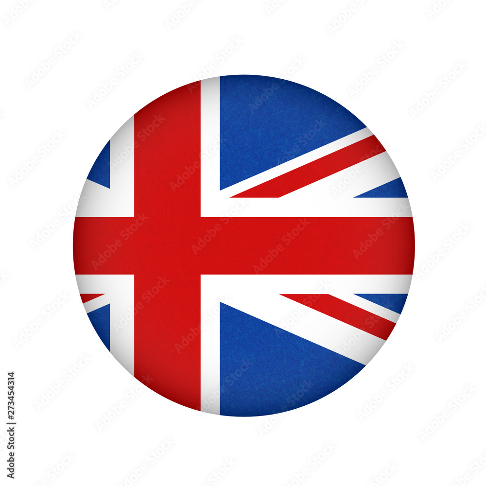 Obraz premium Grunge flag of Great Britain, UK. Isolated English banner with scratched texture in circle shape. Vector icon of flag of England with marble textured background, vintage. 