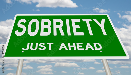 Tableau sur toile Green road sign Sobriety Just Ahead