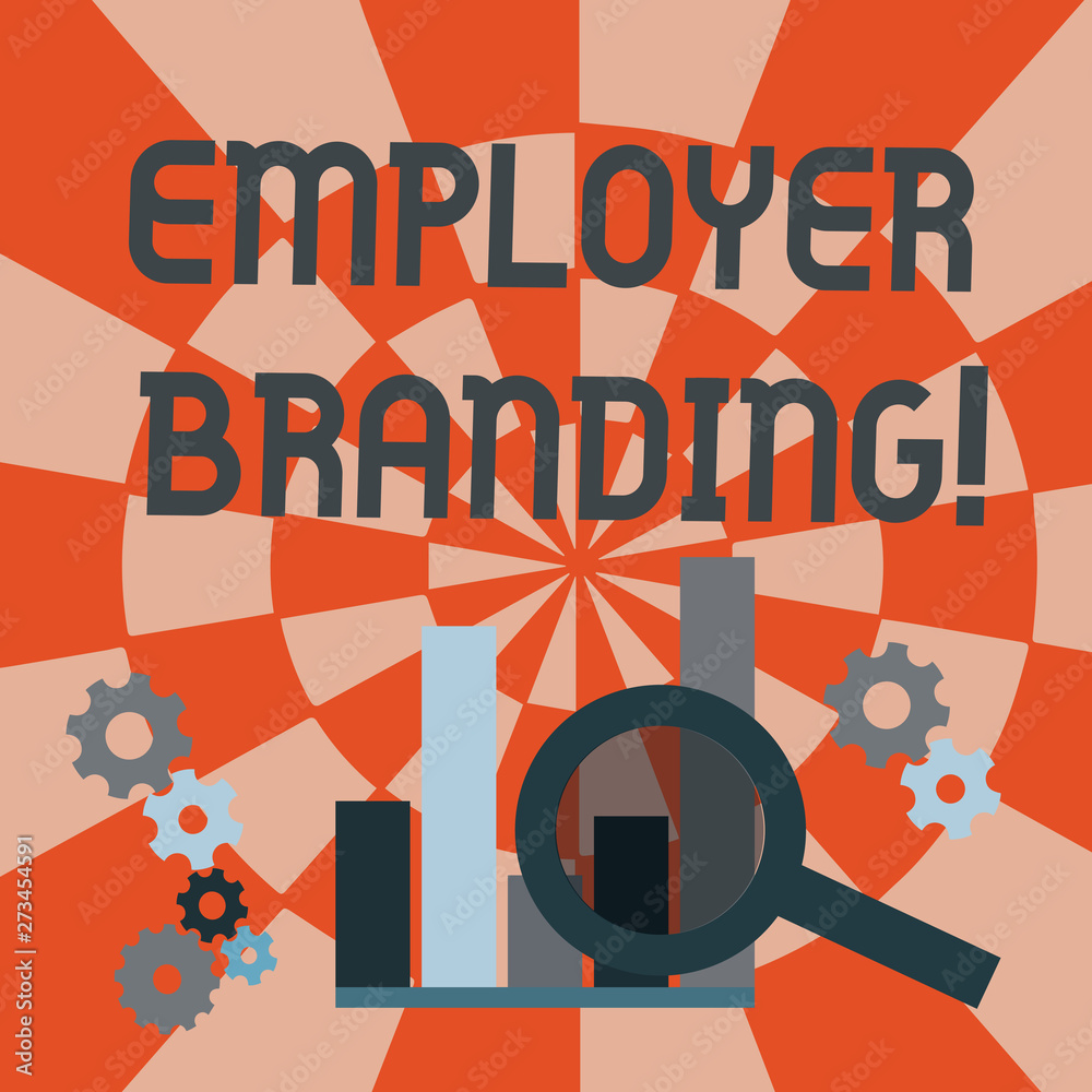 Text sign showing Employer Branding. Business photo text promoting company employer choice to desired target group Magnifying Glass Over Bar Column Chart beside Cog Wheel Gears for Analysis Text sign showing Employer Branding. Business photo text promoting company employer choice to desired target group Magnifying Glass Over Bar Column Chart beside Cog Wheel Gears for Analysis