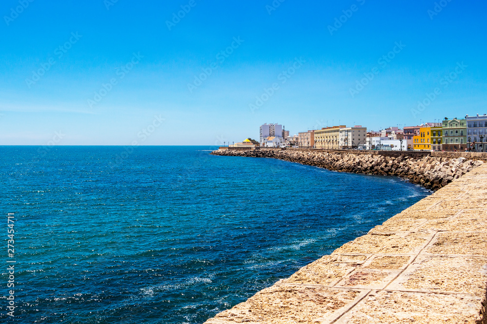 Cadiz oceanfront city view, Paseo del Vendaval in Cadiz, Province of Cadiz, Andalusia, Spain