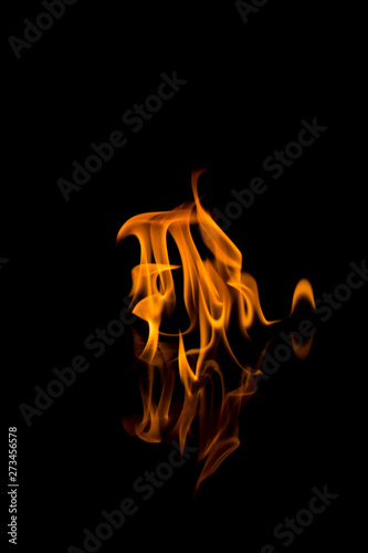 Flames with a black background. Close up.