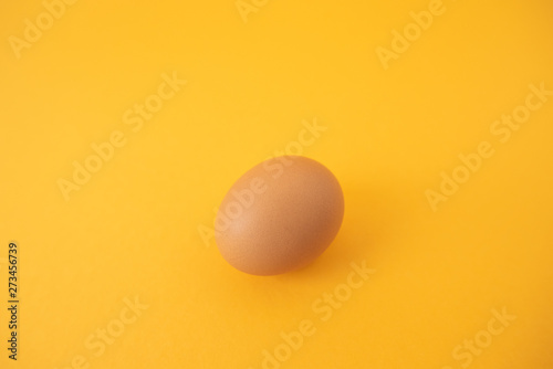 brown raw egg on yellow background