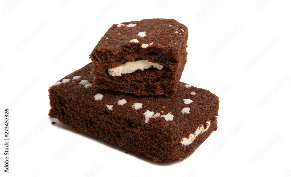 chocolate sponge cake with stars isolated chocolate sponge cake with stars isolated
