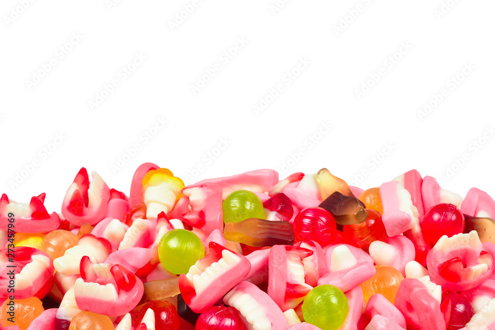 Assorted gummy candies. Top view. Jelly sweets. Assorted gummy candies. Top view. Jelly sweets.
