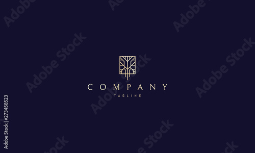 Vector logo with an abstract image of a tree in gold color.