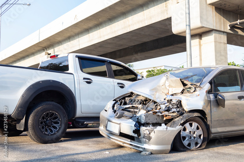 Car get damaged by accident on the road. photo