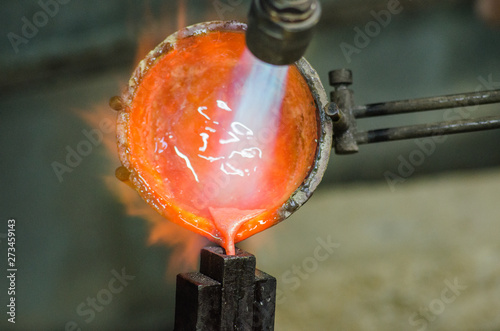 Canvas Print melt silver gas torch. Production Copy space