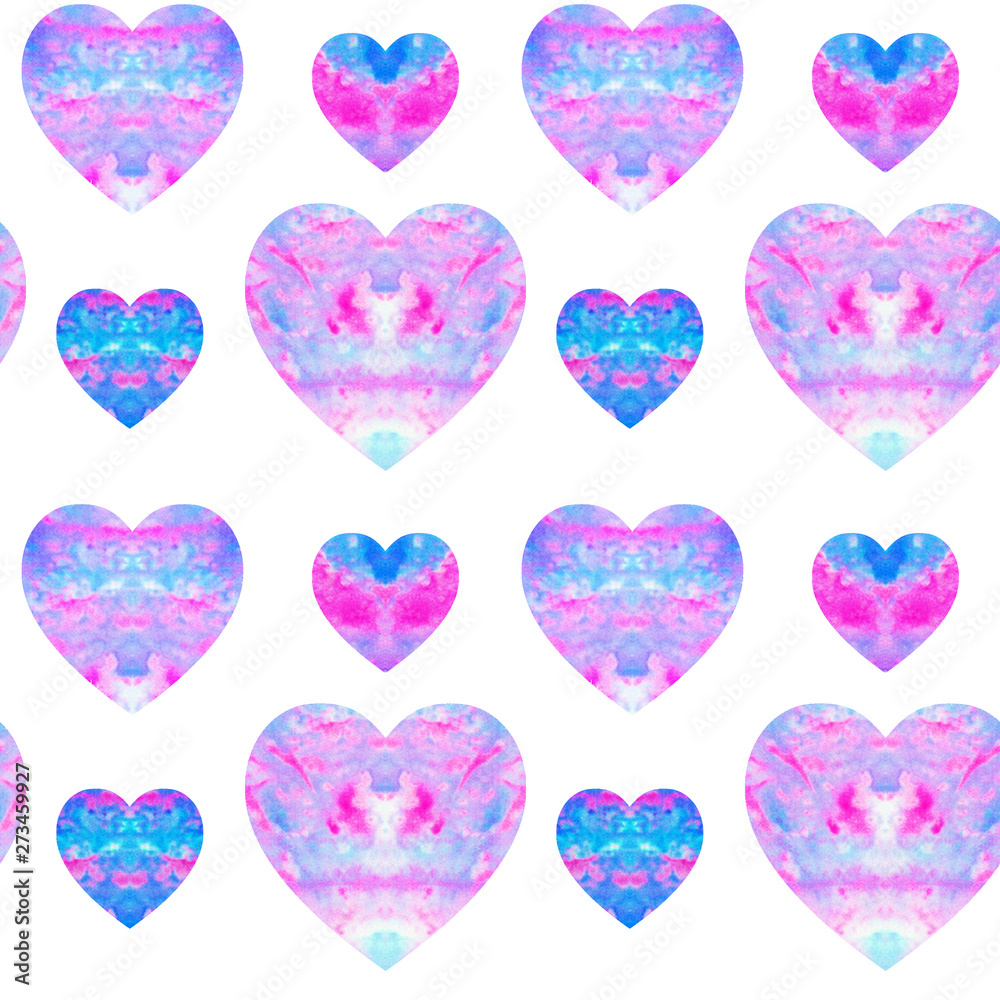 Pink and blue hearts seamless pattern.