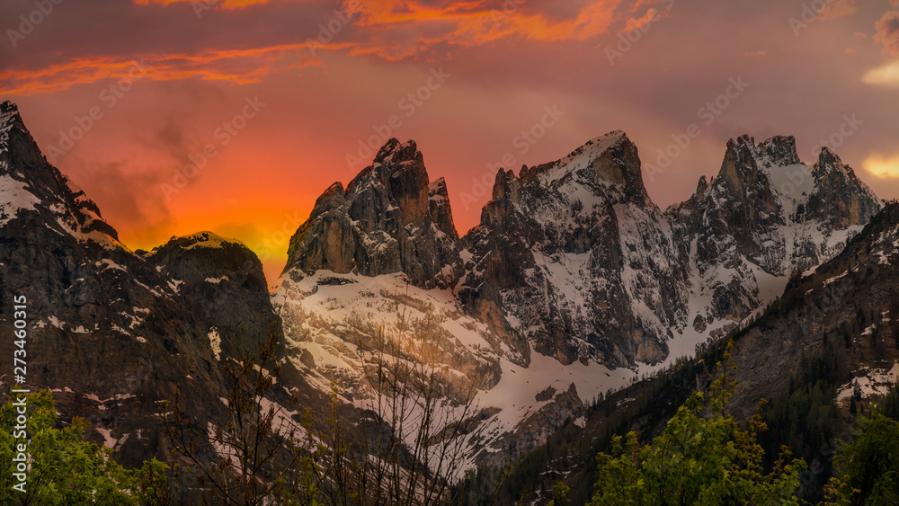 Dramatic sunset in the Italian alps