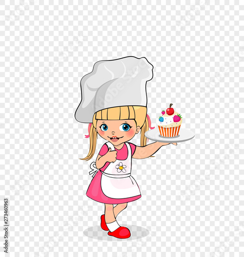 Little Girl Chef with Cake on Plate, Kids Menu