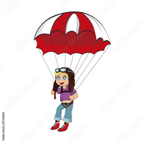 Fototapeta Naklejka Na Ścianę i Meble -  Paragliding Boy in Pilot Hat and Glasses, Skydiver
