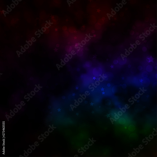 Dark Multicolor vector pattern with circles, stars.