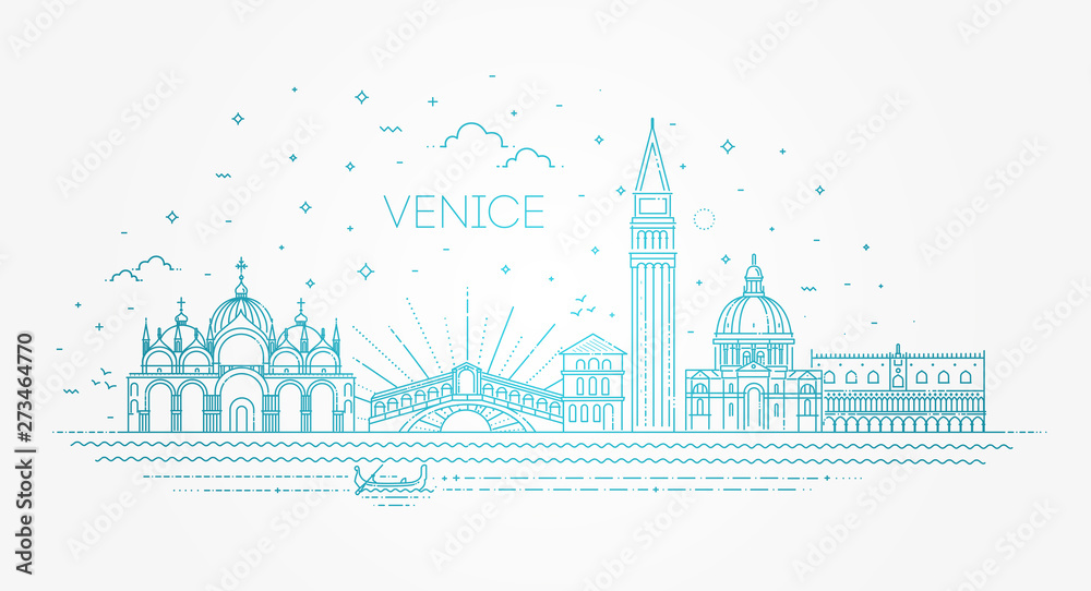 Venice city, illustration. Vector Venice buildings set