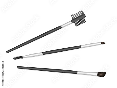 Eyebrow and eyelash make-up brush set, vector illustration. Brow and lash care brushes for eye makeup isolated on white background