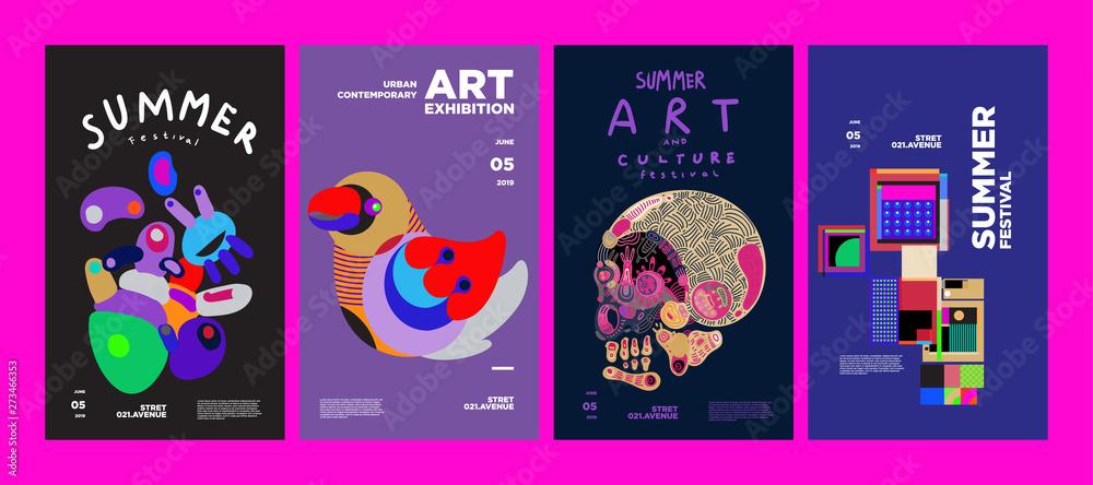 Summer Festival Art and Culture Colorful Illustration Poster. Illustration for Summer, event, website, landing page, promotion, flyer, digital and print.