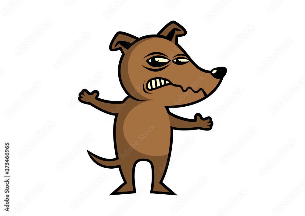 Angry Dog vector illustration. Rabid dog icon. Brown Dog cartoon