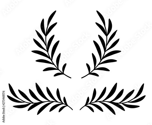 hand drawn olive branches with leaves and wreath