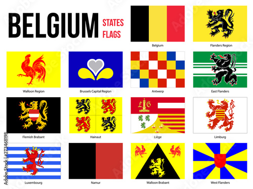 Belgium All Region & Provinces Flag Vector Illustration on White Background. Flags of Belgium