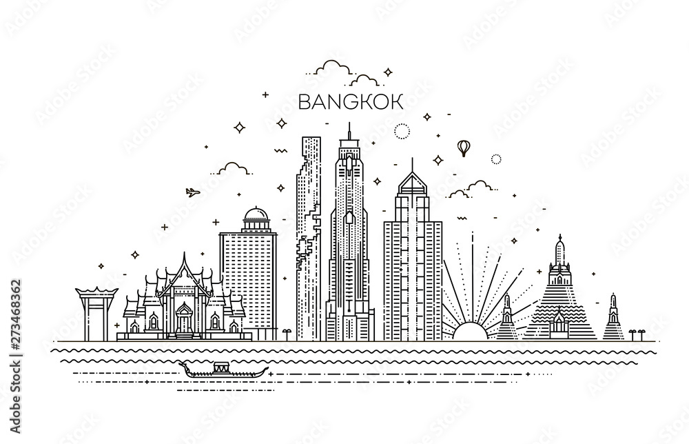 Thailand and attractions to Bangkok landmarks. Vector